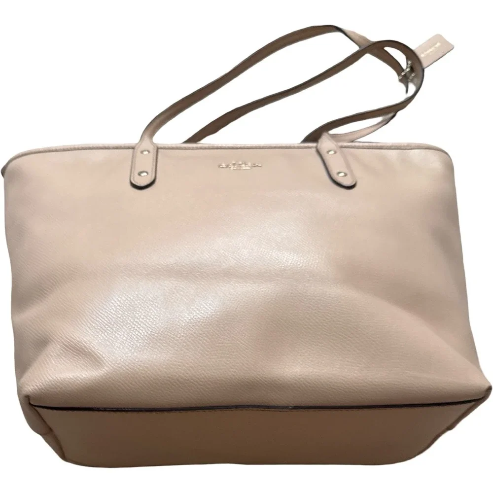 Coach City Zip Top Tote Pebbled Leather Blush Tan Camel Shoulder Bag Women